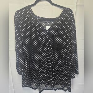Lane Bryant Black and White Polka Dot V-Neck Blouse NWT, SZ 22/24